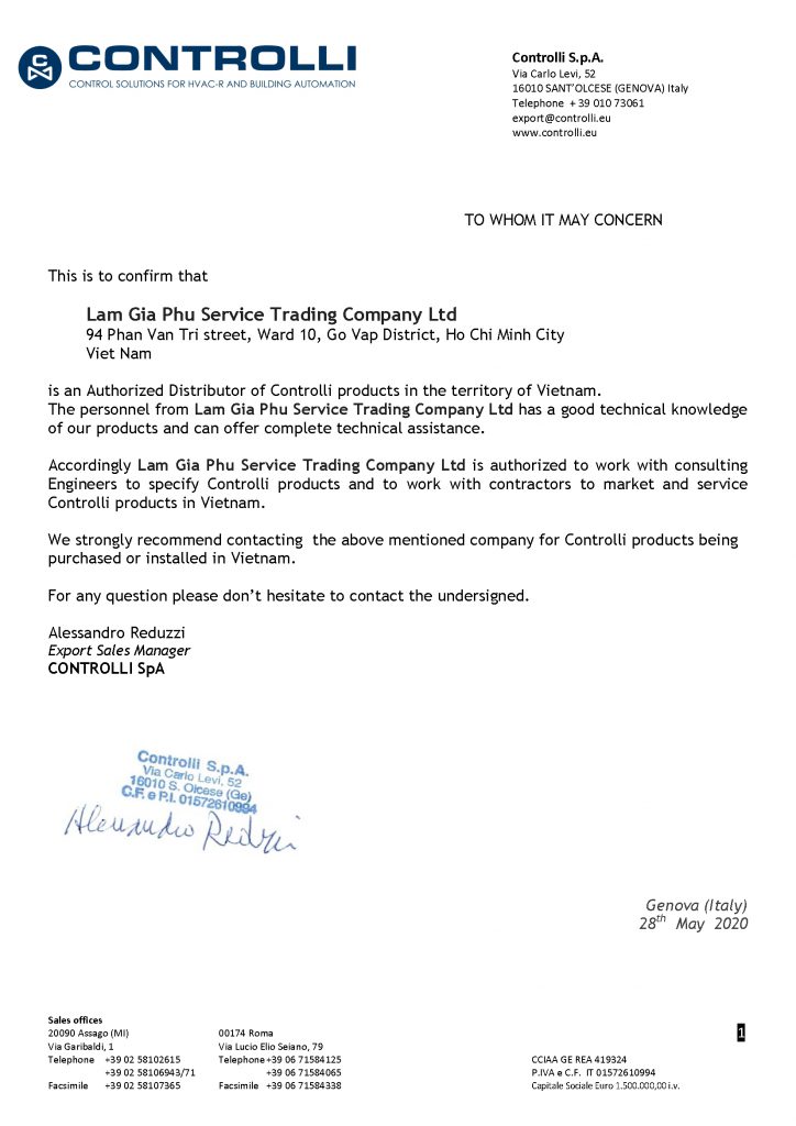 Dai Ly CONTROLLI-Controlli Viet Nam