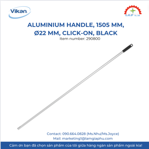 Aluminium Handle, 1505 mm, Ø22 mm, Click-on, Black.