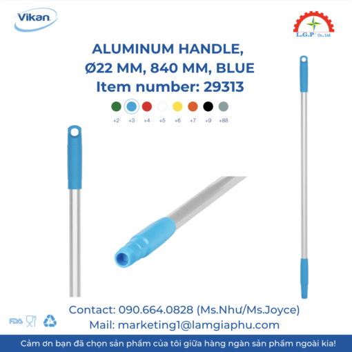 Cán chổi Vikan 29313, Ø22 mm, 840 mm, Blue