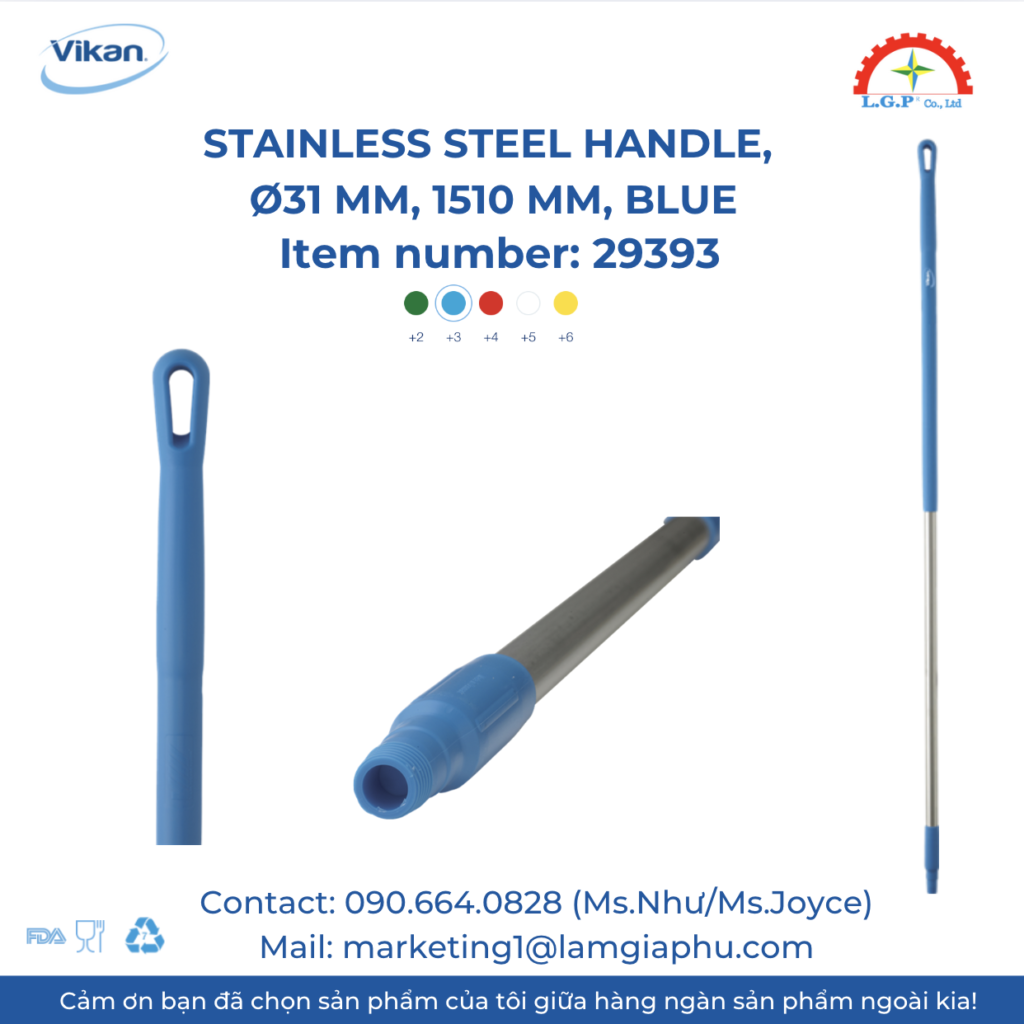 Cán chổi Vikan 29393, Ø31 mm, 1510 mm, Blue