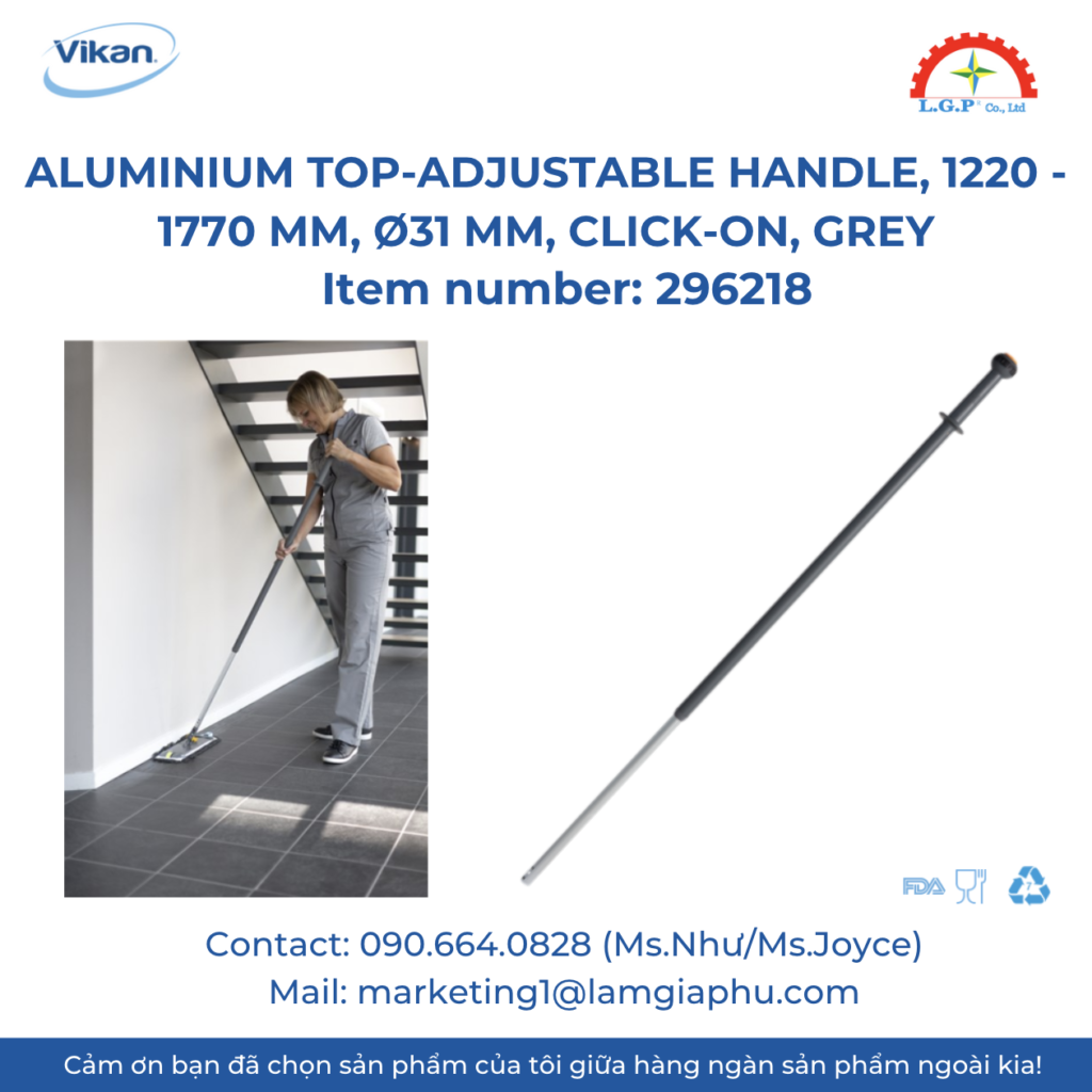 Cán chổi Vikan 296218, 1220 - 1770 mm, Ø31 mm, Gray