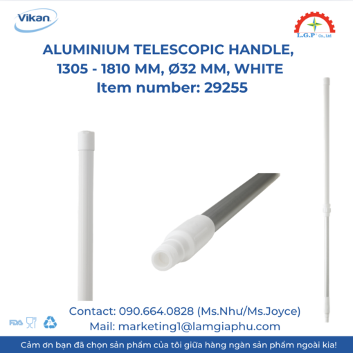 Cán gỗ Vikan 29255, Ø25mm, 1305 - 1810 mm, Ø32 mm, Trắng