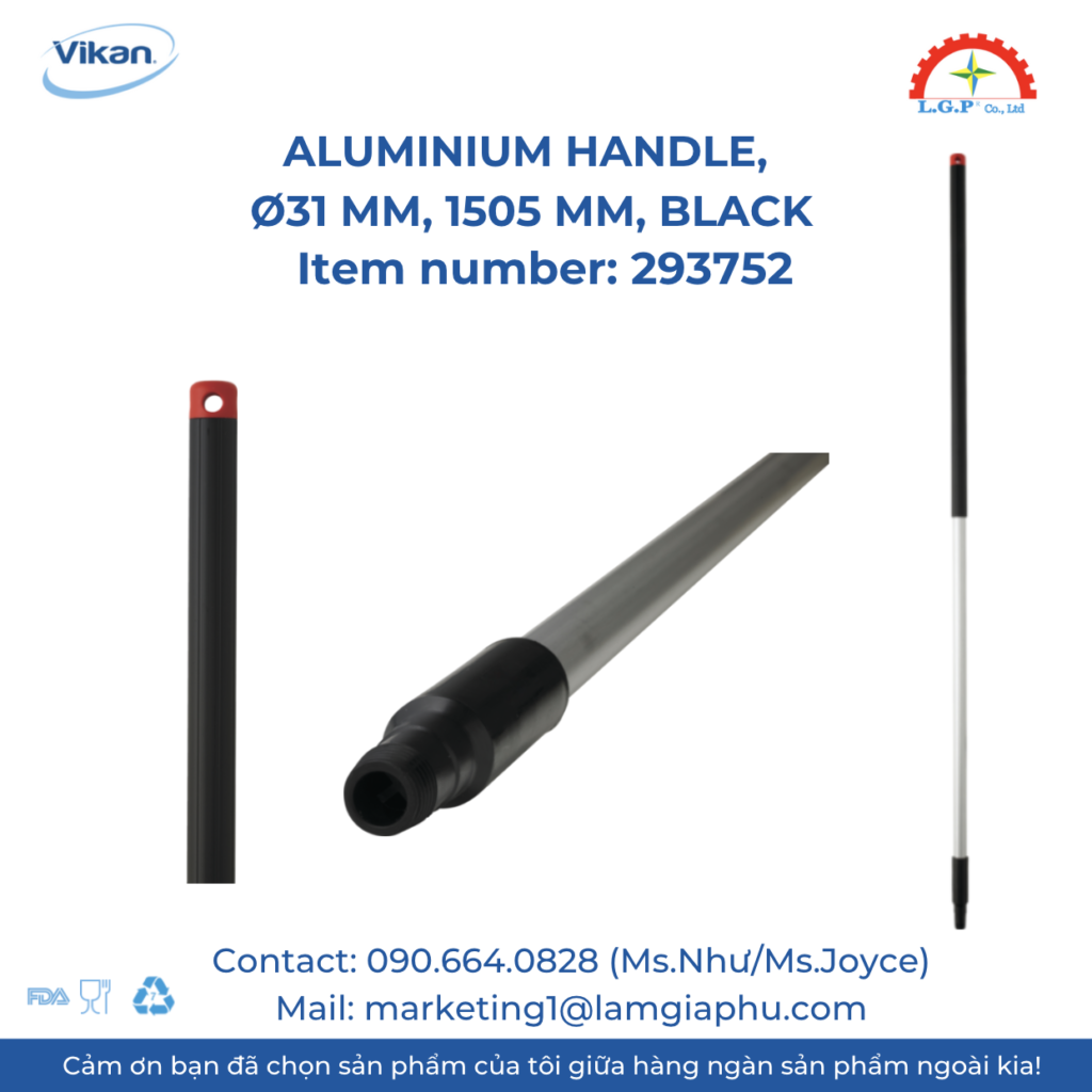 Cán nhôm Vikan 293752, Ø31 mm, 1505 mm, Black.