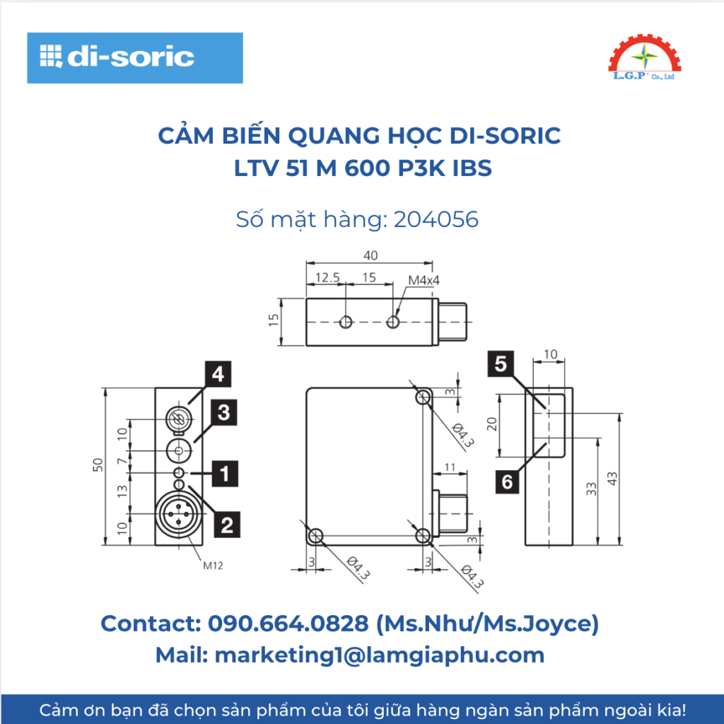 Cảm Biến Quang Học Di-Soric LTV 51 M 600 P3K IBS