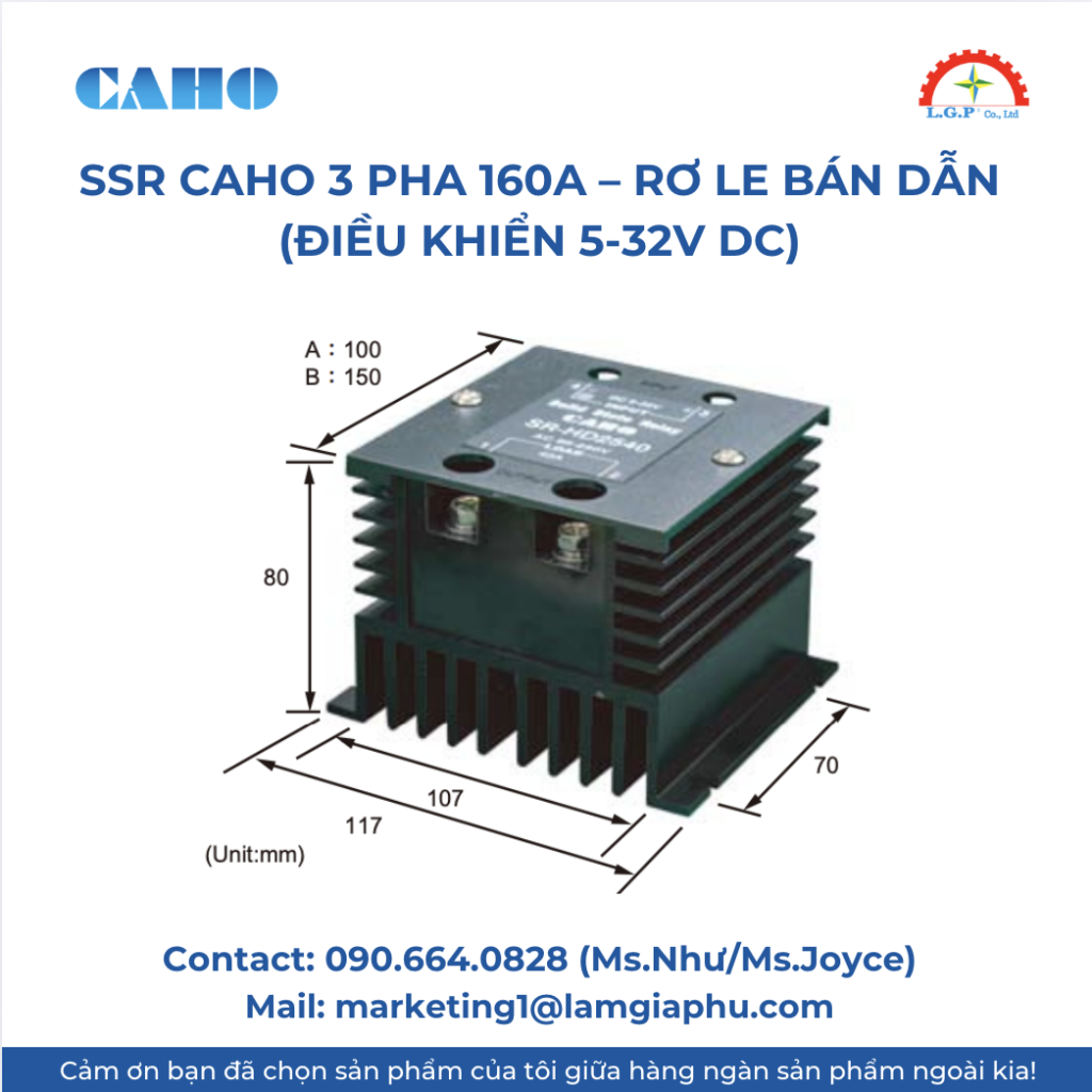 Rơ le bán dẫn CAHO 3 pha 160A