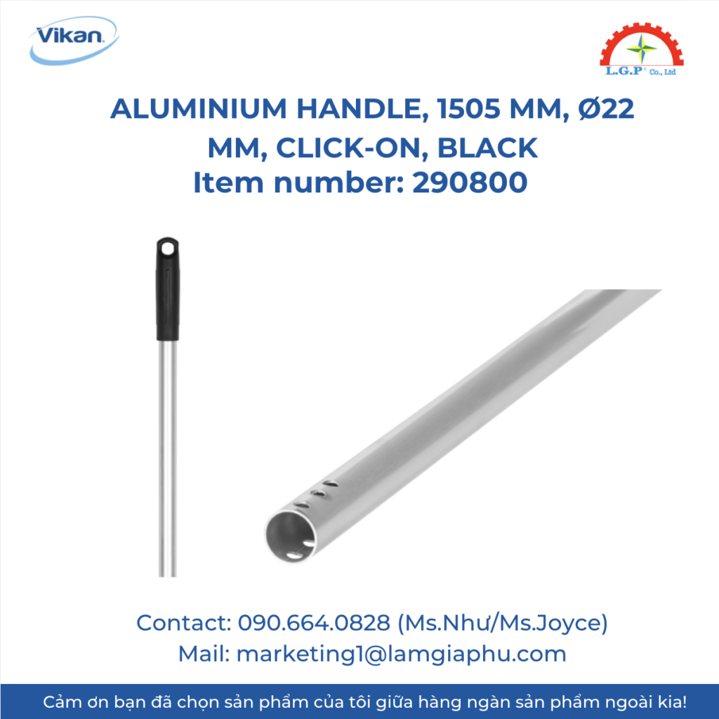 Vikan 290800 - Aluminium Handle, 1505 mm, Ø22 mm, Click-on, Black.