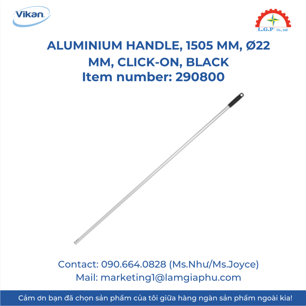 Vikan 290800 - Aluminium Handle, 1505 mm, Ø22 mm, Click-on, Black.