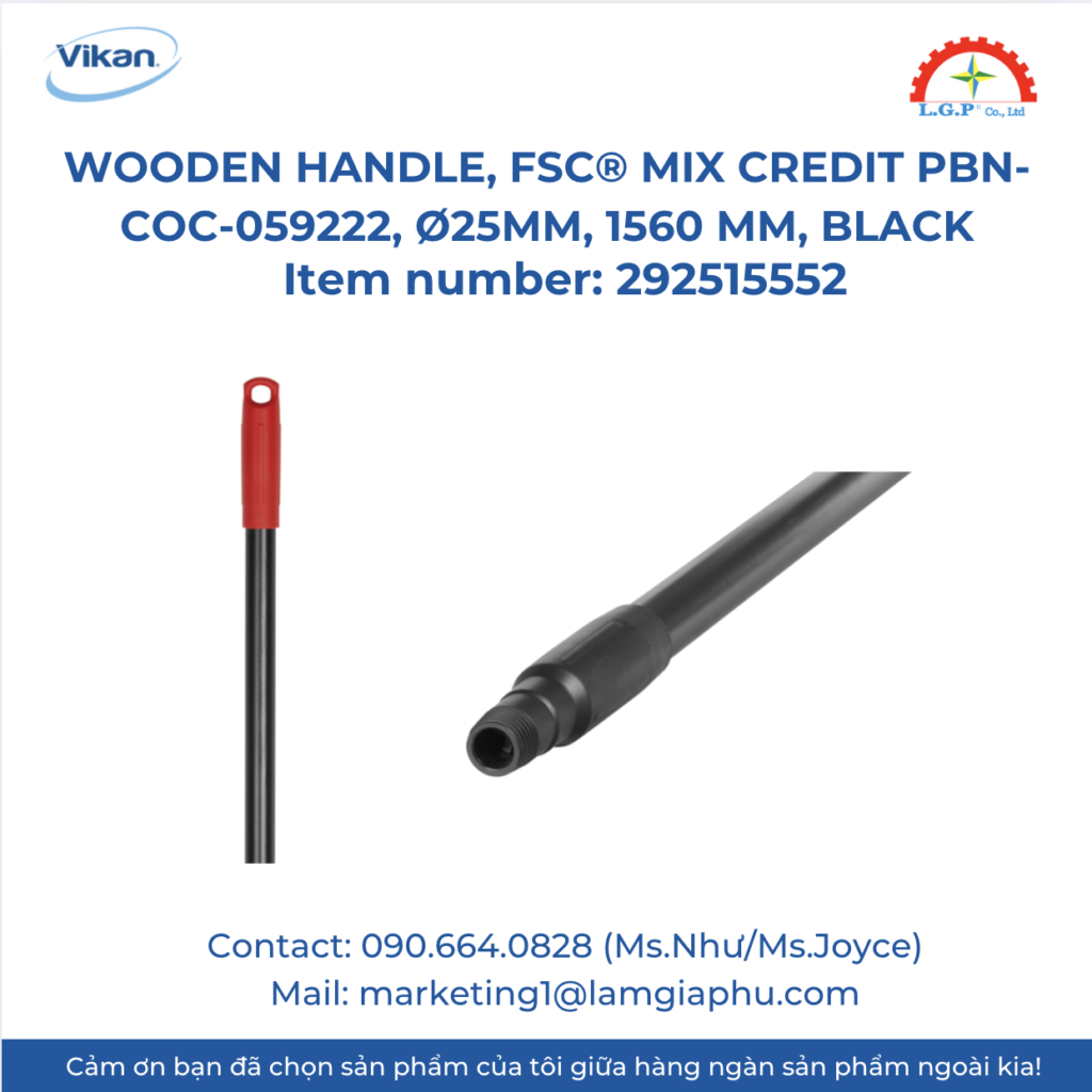 Vikan 292515552 - Wooden Handle, FSC® Mix Credit PBN-COC-059222, Ø25mm, 1560 mm, Black.