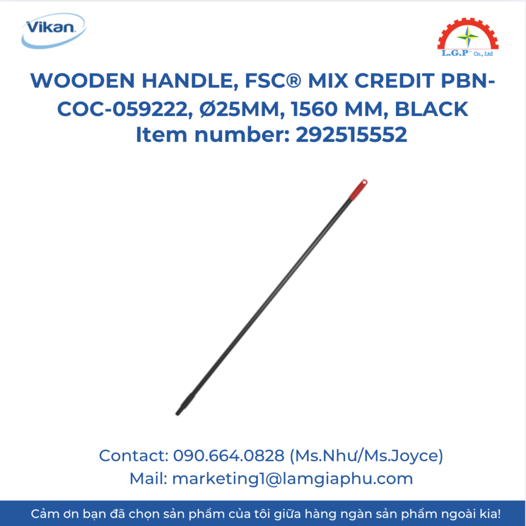 Vikan 292515552 - Wooden Handle, FSC® Mix Credit PBN-COC-059222, Ø25mm, 1560 mm, Black.