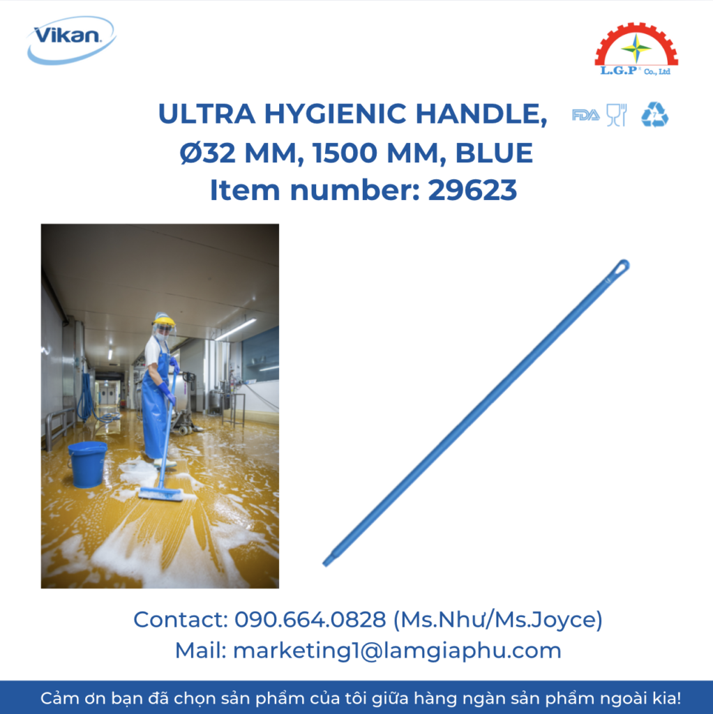 Vikan 29623 utra hygienic handle,Ø32 mm, 1500 mm, Blue