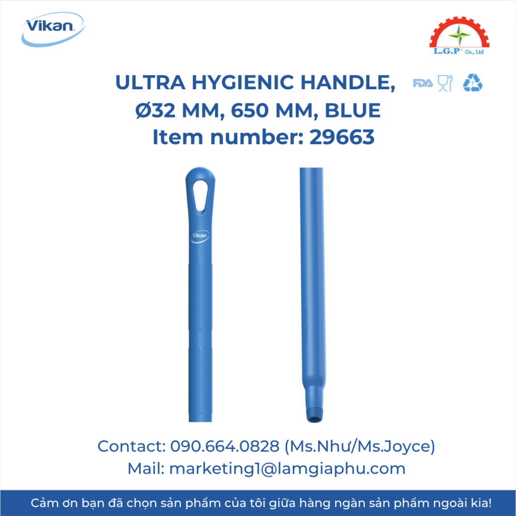 Vikan 29663 - Ultra Hygienic Handle, Ø32 mm, 650 mm, Blue