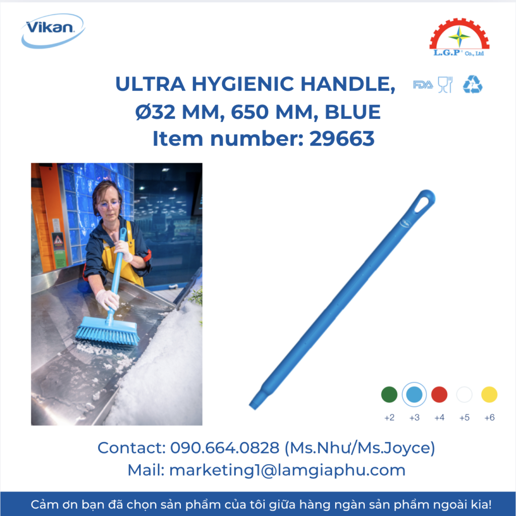 Vikan 29663 - Ultra Hygienic Handle, Ø32 mm, 650 mm, Blue