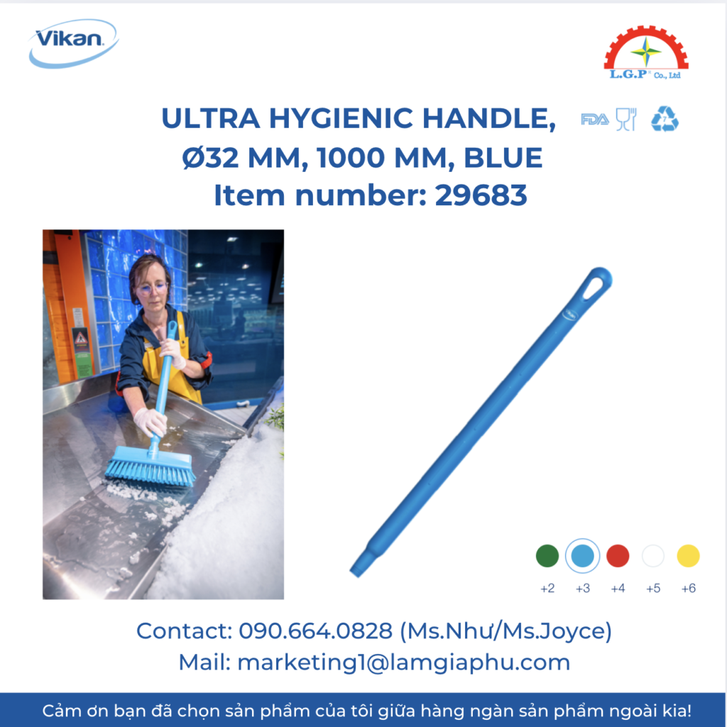 Vikan 29683 - Ultra Hygienic Handle, Ø32 mm, 1000 mm, Blue
