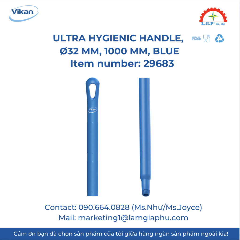 Vikan 29683 - Ultra Hygienic Handle, Ø32 mm, 1000 mm, Blue