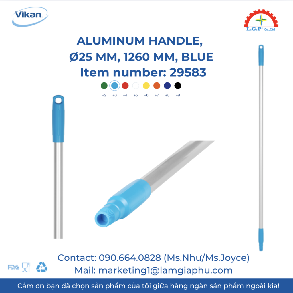 Cán nhôm Vikan 29583, Ø25 mm, 1260 mm, Blue