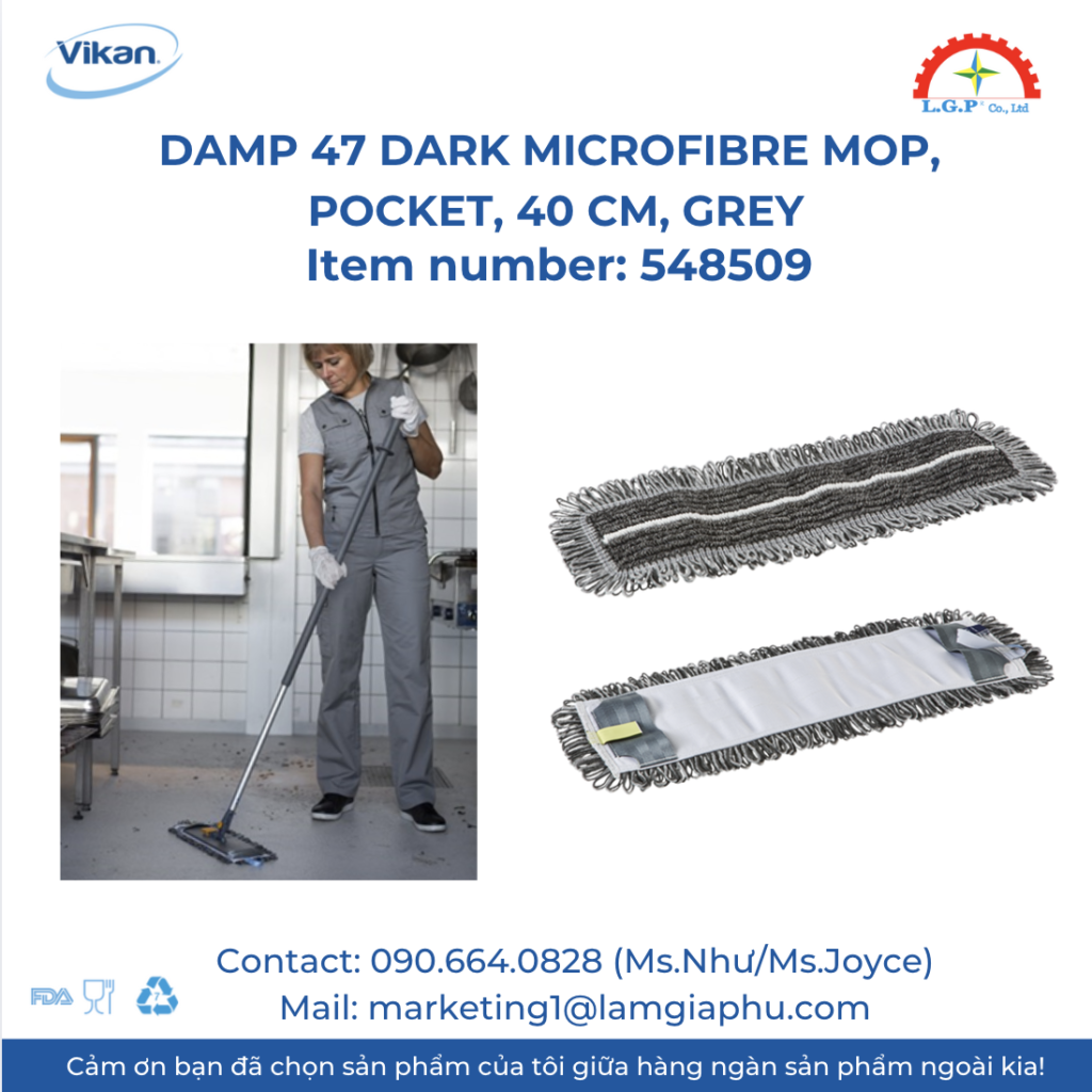 Cây lau nhà Vikan 548509, sợi nhỏ DampDry 47, 40 cm, Grey