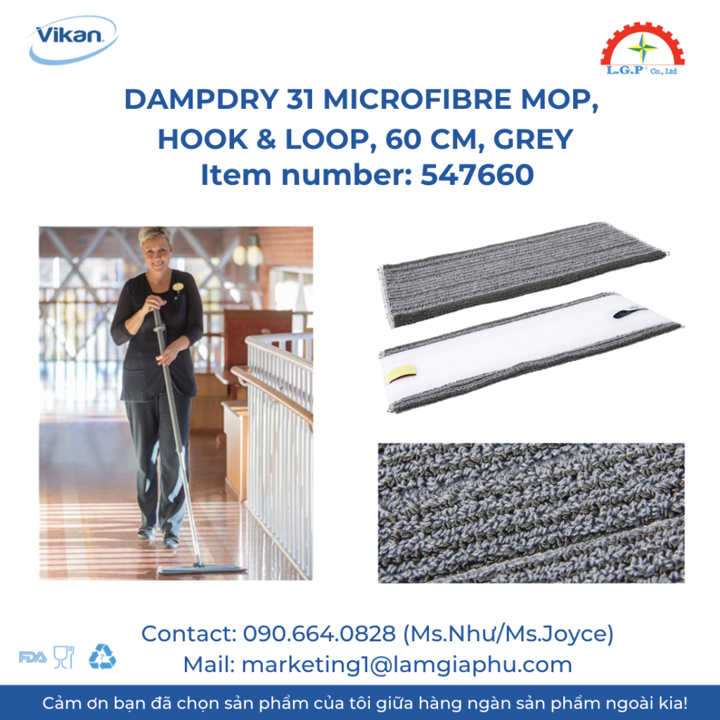 Khăn lau Vikan 547660 sợi nhỏ, 60cm, xám