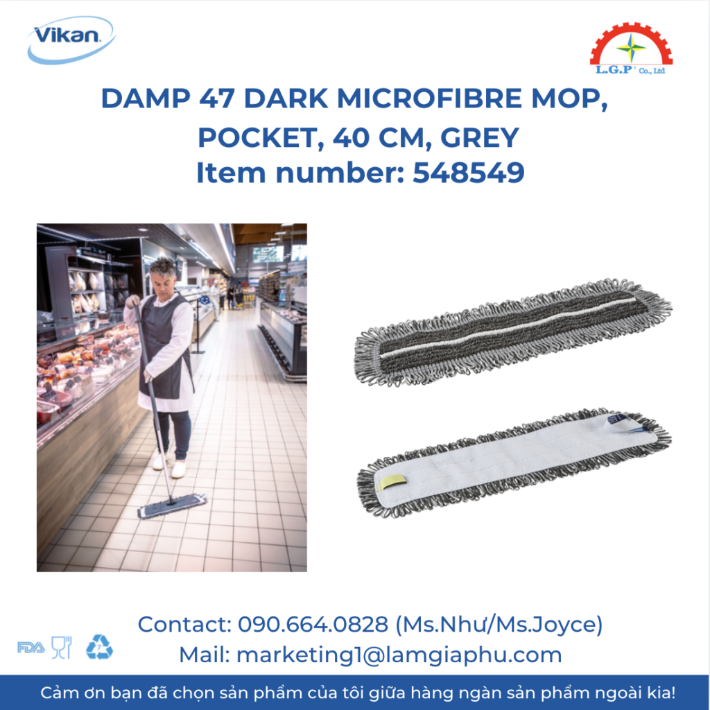 Khăn lau Vikan 548549, sợi nhỏ DampDry 47, 40 cm, Grey