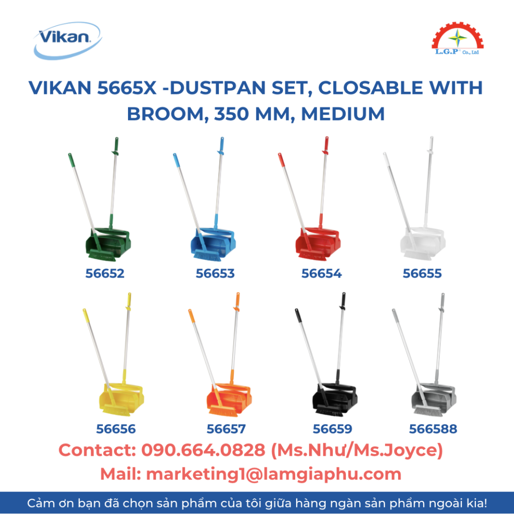 Vikan 5665X -Dustpan set, closable with broom, 350 mm, Medium