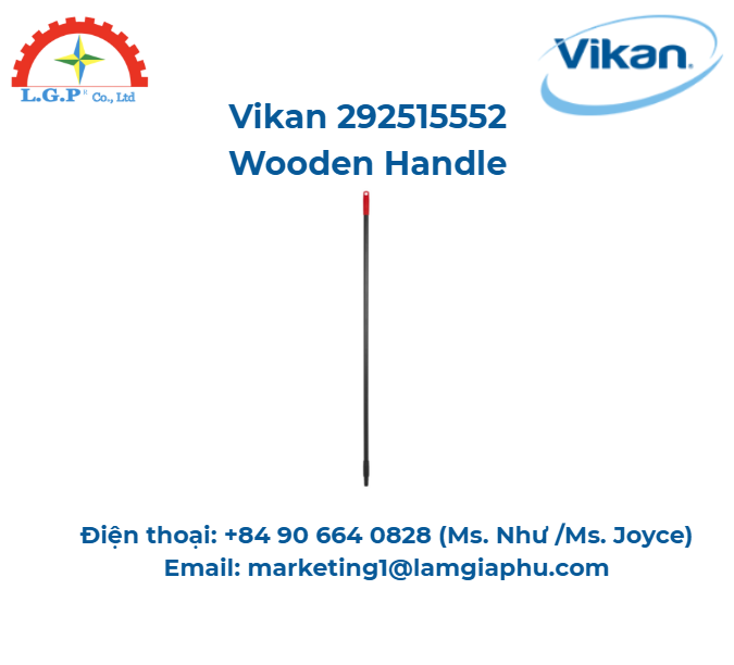 Tay cầm bằng gỗ, Vikan 292515552, Ø25mm, 1560 mm, Màu đen