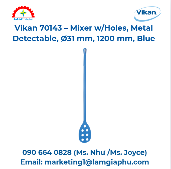 Máy trộn có lỗ phát hiện kim loại Vikan 70143, Ø31 mm, 1200 mm, xanh