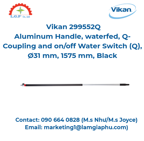 Tay cầm bằng nhôm Vikan 299552Q, Ø31 mm, 1575 mm, màu đen