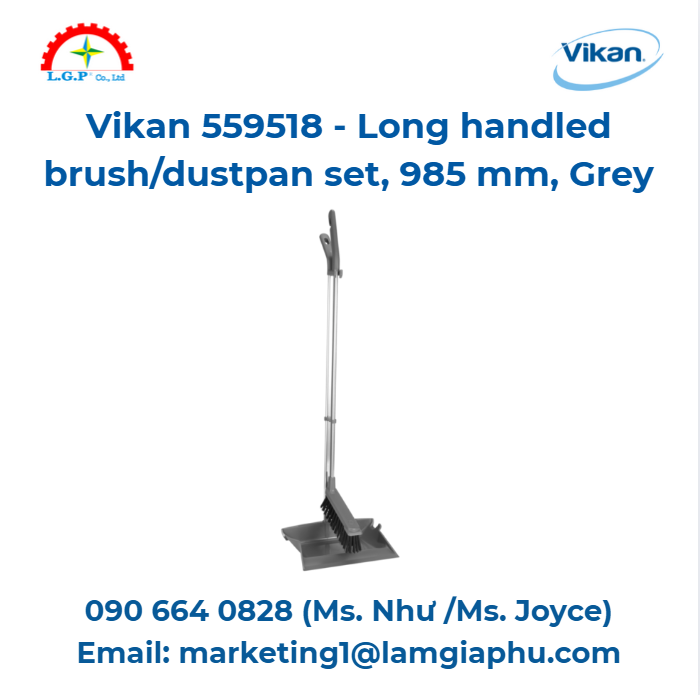 Bộ chổi và hốt rác cán dài Vikan 559518, 985 mm, xám
