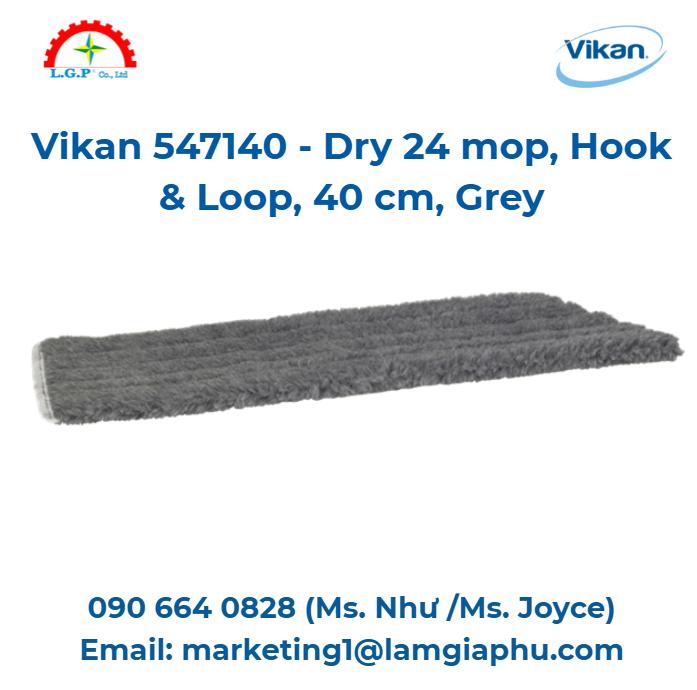 Cây lau nhà Dry 24 Vikan 547140, móc và vòng, 40 cm, xám