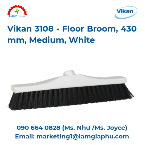 Chổi quét sàn Vikan 3108, 430 mm, Trung bình, Trắng