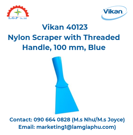 Cạo Nylon có tay cầm ren Vikan 40123, 100 mm, màu xanh lam